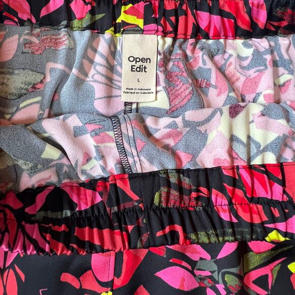 OPEN EDIT High Waist Abstract Floral Print Midi Skirt with Slit | Large | Neon - Picture 6 of 12